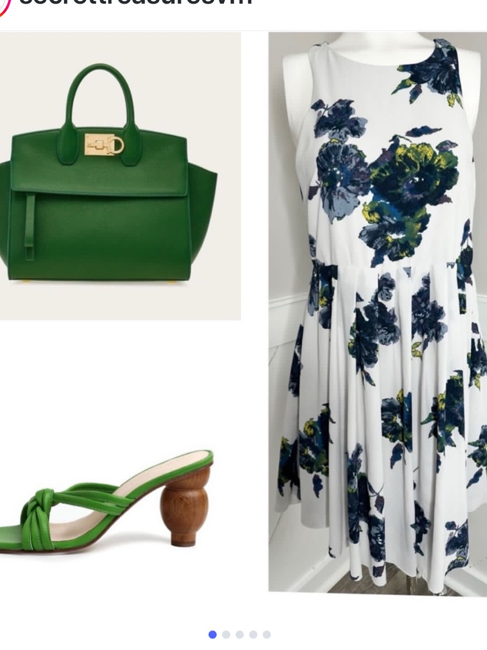 Free People White Midi Dress with Navy white & Green Floral Print- 8